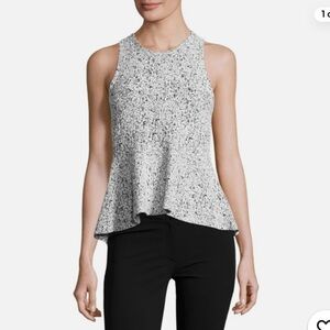 Theory Colisha Cream Black Lustrate Sleeveless Stretch Peplum Top Size P